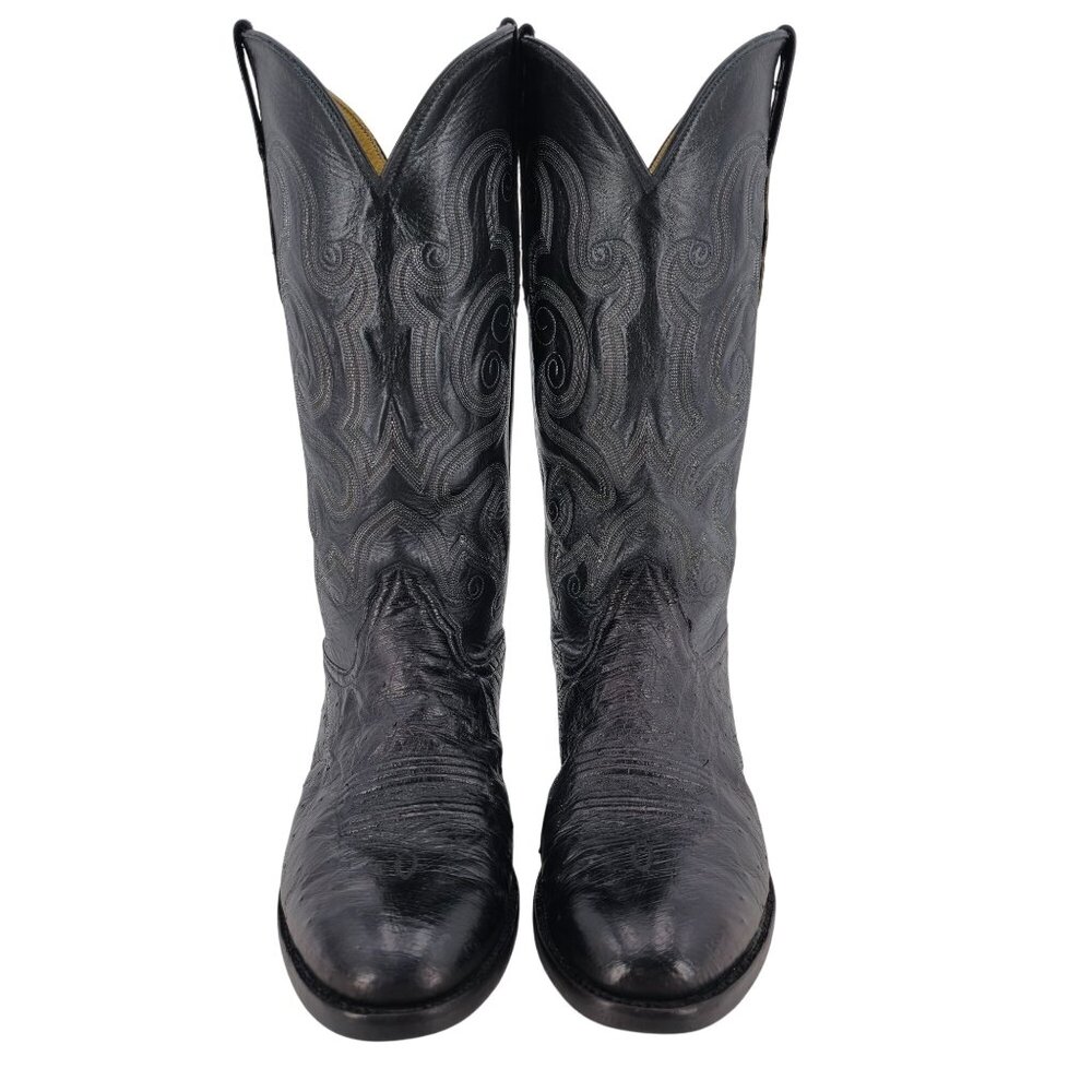 Luskey's Ryon's Mens size 9.5D Black Ostrich Exotic Leather Cowboy Western Boots - Picture 2 of 16